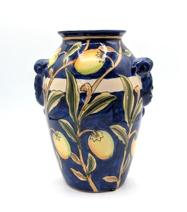 Vintage Handled Vase Cobalt Blue Majolica Mango Branch Ceramic 8" - Bild 1 von 7
