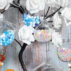 12 Pcs DIY Ornaments Christmas Flat Balls Fillable Clear Baubles Transparent - Picture 1 of 12