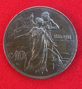 Numismatica Regno D'italia 10 Centesimi CINQUANTENARIO 1861-1911 - Picture 1 of 2