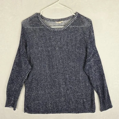 Suéter Eileen Fisher Azul Tejido Lino Orgánico Manga Larga Dolman Talla S Foto 1 de 4