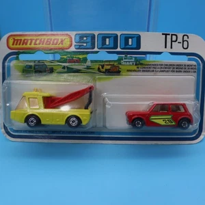 1978 Matchbox 900 TP-6 DUEL PACK  BREAKDOWN TRUCK YELLOW & RACING MINI Red NIP - Picture 1 of 10