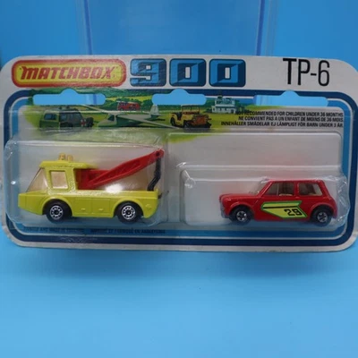 1978 Matchbox 900 TP-6 DUEL PACK  BREAKDOWN TRUCK YELLOW & RACING MINI Red NIP - Image 1 of 4