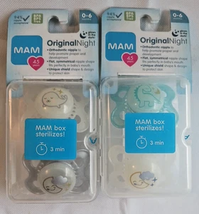 MAM Original Night Orthodontic Nipple Pacifiers ~ 2 X 2 pack~ 0-6 Months New - Picture 1 of 1