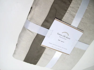 Funda nórdica Pottery Barn Brownstone marrón lino seda algodón completa Queen nueva Foto 1 de 4