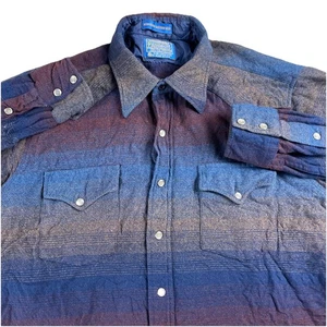 Vintage 1960s Pendleton High Grade Wool Pearlsnap Flannel Southwest Stripe L - Picture 1 of 16