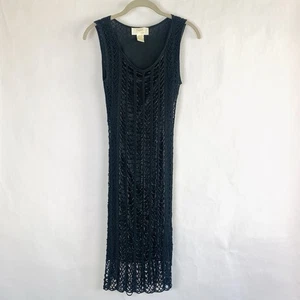 Vintage Kroshetta Papillon Crochet Midi Dress Small Black Beaded Glam Evening - Picture 1 of 10