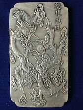 Chinese Ssangyong double dragon tibet Silver Bullion thanka amulet 136 g