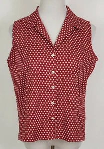 Carolina Blues Women Sleeveless Top Size L Button Cotton Blouse Red White Stars - Picture 1 of 9