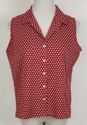 Blusa Carolina Blues Mujer Sin Mangas Talla L Botón Algodón Rojo Blanco Estrellas Foto 1 de 4
