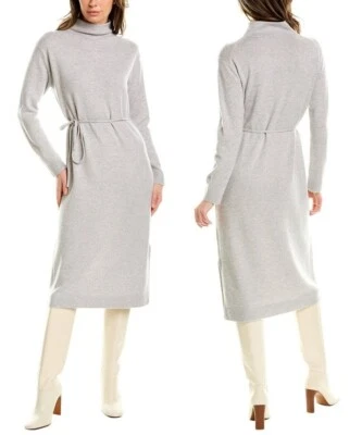 VESTIDO SUÉTER CON CINTURÓN VINCE CUELLO EMBUDO LANA MERINO MEZCLA CACHEMIR GRIS talla L $445 Foto 1 de 4