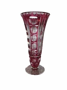 Vtg Cranberry Cut to Clear Crystal 6-1/4” Vase Bohemian Nachtmann Bleikristall - Picture 1 of 8