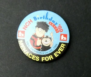 BEANO Comic Character NCH 'MENACES FOR EVER' 1989 - Pin Badge - 43mm dia vintage - Picture 1 of 2