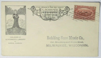 Lady with harp on ad cover for G. Schirmer, Publishers & Importers of Music, NY. - Image 1 of 2