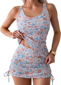 Tankini Swimsuit for Women Slimming Tummy Control Two Piece Bathing Suit Drawstr - Picture 1 of 12