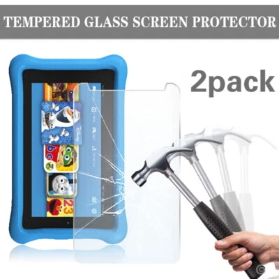 For Amazon Fire 7/HD 8/ HD 10 Kids -2 Pack Tempered Glass Screen Protector Cover - Image 1 of 4