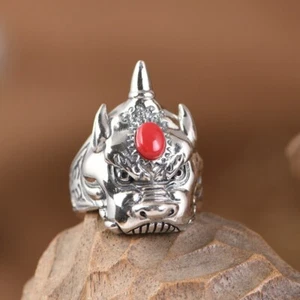 I05 Ring Dragon Unicorn Mythical Creatures Sterling Silver 925 Adjustable Size - Imagen 1 de 10
