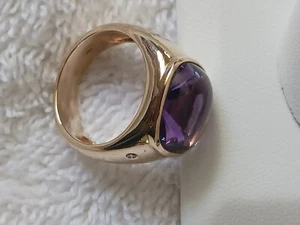 14k Yellow Gold Amethyst Cabochon & Diamond Ring Approx: 10.1 Grams, Size 7-7.25 - Picture 1 of 24
