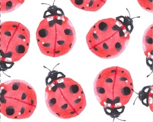 100% Cotton Fabric Little Johnny - Watercolour Ladybirds Ladybug - Picture 1 of 3