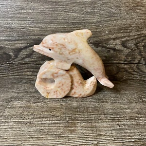 Pink Marble Stone Dolphin Riding a Wave Figurine Paperweight Souvenir Los Cabos - Picture 1 of 4