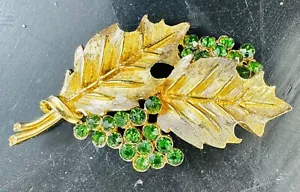 RARE Vintage Ciro green rhinestone leaf brooch gold tone brooch pin - Picture 1 of 5