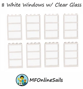 8 White LEGO 3 section Window Frames with Clear Glass 1x4x6 pc# 57894 City House - Picture 1 of 1