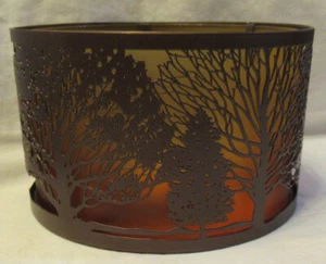 Yankee Candle Jar Shade Ombre TREES Brown Metal Orange to Yellow Frosted Glass - Picture 1 of 4