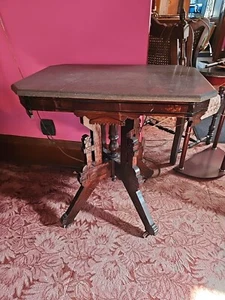 Eastlake Black/Gray Marble Top Parlor Table - READ - LOCAL PICKUP ONLY - Picture 1 of 9