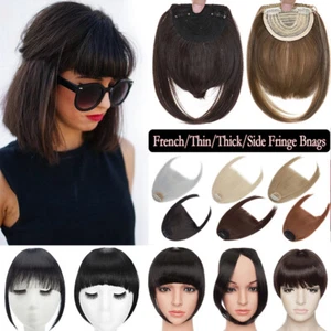 Air Bangs 100% as Human Real Hair Extensions Clip In Front Fringe Hairpiece Thin - Picture 1 of 65
