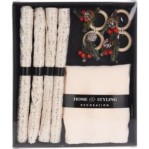 12-Piece Christmas Table Set | 4 Napkins Placemats & Festive Wooden Napkin Rings - Picture 1 of 4
