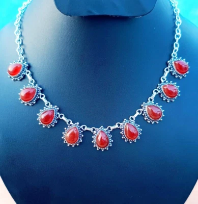 Collar de piedras preciosas naturales de cornalina de plata de ley hecho a mano joyería ajustable Foto 1 de 4