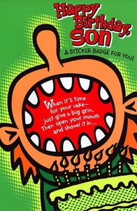 Funny BIRTHDAY Card FOR SON, WITH CAKE STICKER by American Greetings +Envelope✉ - Picture 1 of 4
