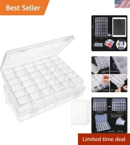 2 Pack 36 Grids Clear Plastic Bead Organizer Box, Fishing Tackle Box Compartm... - Picture 1 of 8