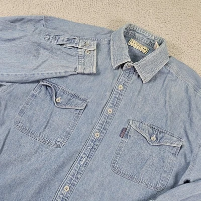 Camisa Arizona Jean Company Para Hombre Grande Azul Denim Manga Larga Botón Delantero Foto 1 de 4