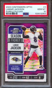 2023 Panini Contenders Optic Lamar Jackson Purple Pulsar #/26 PSA 10 colori abbinati - Foto 1 di 2
