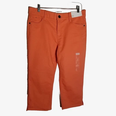 Liz Claiborne 裤子女式 10 Sara Crop 橙色中腰柔韧贴合腰带全新带标签 — 第 1/4 张图片