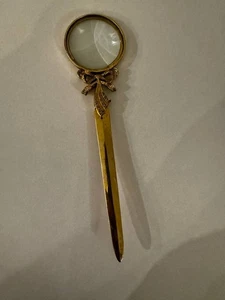 Vintage Magnifying Glass with Letter Opener - Ornate Handle & Gold-Tone Finish - Picture 1 of 8