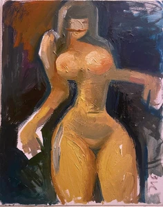 Kubismus Boudoir französische Figur innen Ölgemälde original signiert 16x20 BVC - Bild 1 von 2