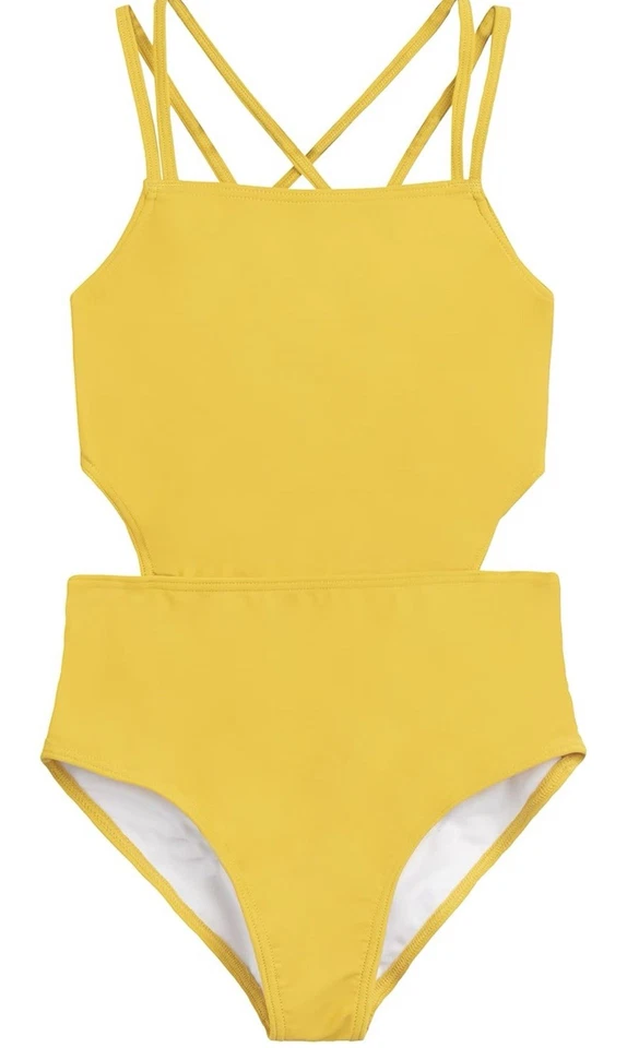 Traje de baño Kanu Surf para niñas playa deporte recortado 1 pieza, amarillo liso, 10 Foto 1 de 1
