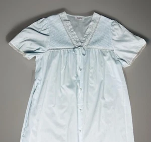 Abrigo de Colección Vanity Fair Grande Azul Claro Mezcla de Algodón con Botones Manga Corta - Imagen 1 de 7