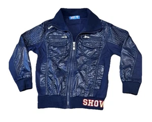 Boys Blue Bomber Jacket Size 8 Faux Leather Nylon Mix Urban Street Style SHOW23 - Picture 1 of 10