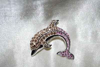 Dolphin Porpoise Pin Sea World Aquarium Fish Ocean Pink Amber Crystals Flipper - Image 1 of 3