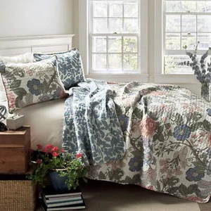 Sydney Reversible Cotton Quilt Set - Charming & Colorful Floral Leaf Design -... - Picture 1 of 6