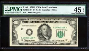 Fr.2161-L* 1950D $100 SAN FRANCISCO "STAR" OVERPRINT SHIFT ERROR PMG 45EPQ XF - Picture 1 of 2