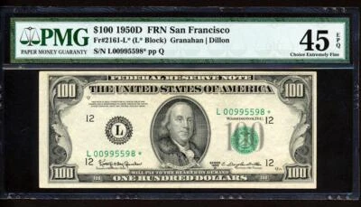 Fr.2161-L* 1950D $100 SAN FRANCISCO "STAR" OVERPRINT SHIFT ERROR PMG 45EPQ XF - Image 1 of 2