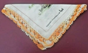  FINE LAWN COTTON HANDKERCHIEF..Crocheted on  the edges..KANGAROOS of AUSTRALIA - Picture 1 of 2