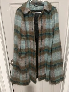 Vintage 1960’s Strathtay Scottish Mohair/Wool Cape Brown/Blue Wmns M Plaid - Picture 1 of 4