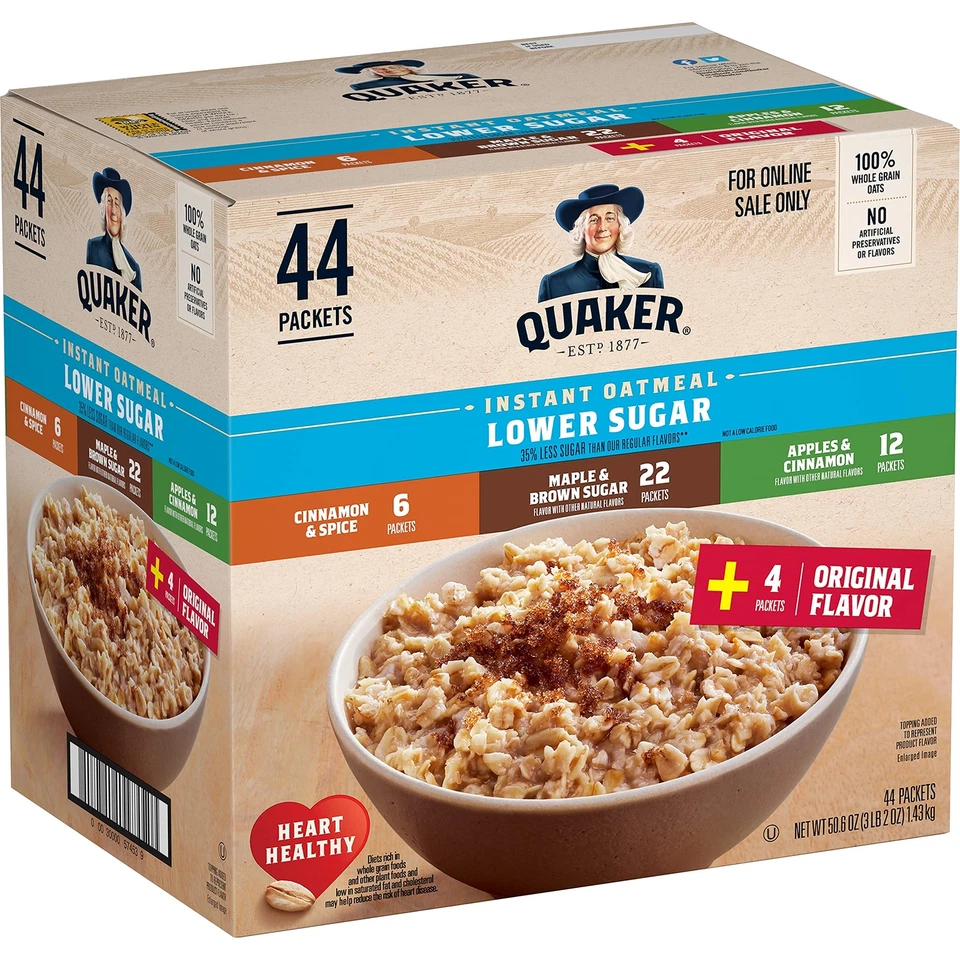 Quaker Lower Sugar Instant Oatmeal Variety Pack 44 Packets 506 Ounces