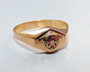 ANTIQUE 19CT GOLD PORTUGUESE SIGNET RING UK N ENAMELLED FLAG 800 GOLD PINKY RING - Picture 1 of 8