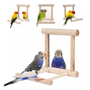 Pet Bird Mirror With Perch Wooden Play Toy For Parrots Parakeet Cage U.K-Fast - Picture 1 of 9