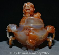 6.4'' Ancient Chinese Natural Agate Carved Lion Beast Head Incense Burner Censer